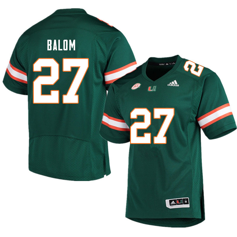 Men #27 Brian Balom Miami Hurricanes College Football Jerseys Sale-Green - Click Image to Close